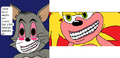 Sonichu imitates Tom's teeth.