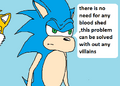 Sonic telling Shadow not to use 'villains'.
