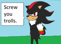 Shadow shows Sonic his way of dealing with trolls in a family friendly manner.