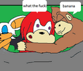 Knuckles surprised to see Donkey Kong after a night of sex.