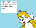 Tails tells Knuckles that Sonic and Shadow are under attack.