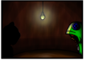 Leon and a shadowy figure in a room. Eventually appeared on Page 17 (with dialog boxes).